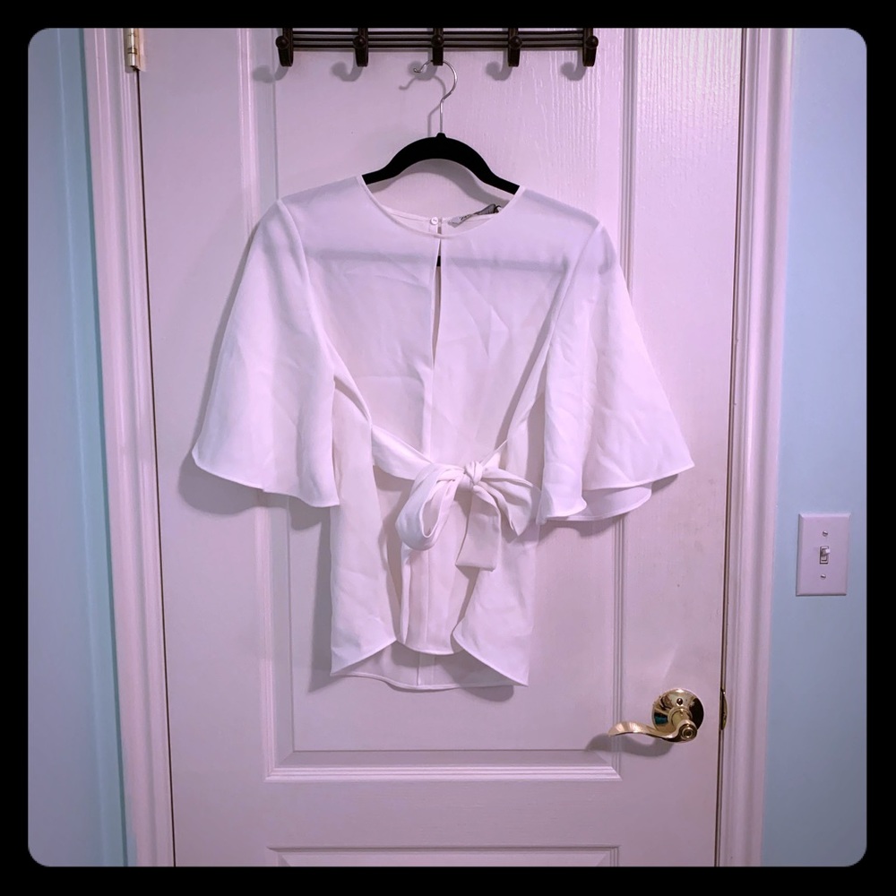 Zara Tie Waist white blouse